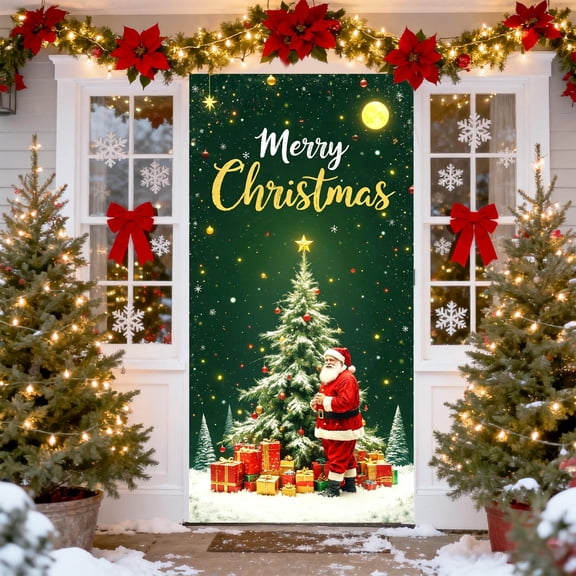 ToyKingdee Christmas Door Cover - Santa Claus Holiday Banner for Party Decoration