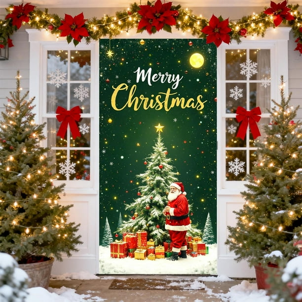 Herunwer Christmas Door Cover - Santa Claus Holiday Banner for Party Decoration