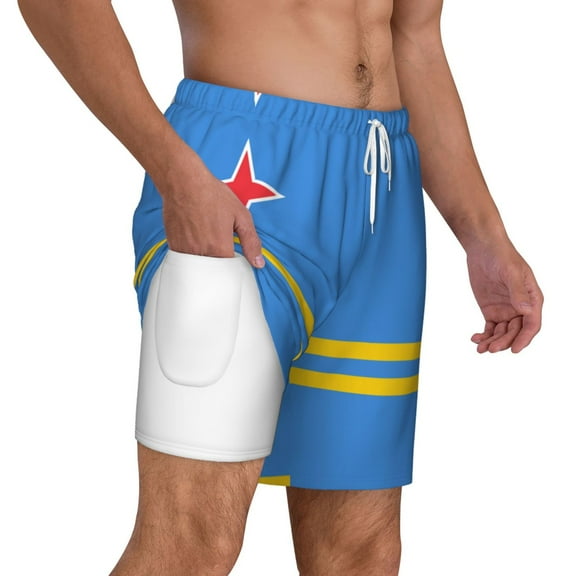 Men's Aruba Flag Swim Trunks with Compression Liner Bathing Suit Swimwear
