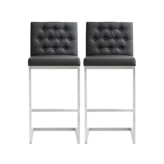 TOV Furniture Helsinki Black Vegan Leather Barstool - Set of 2