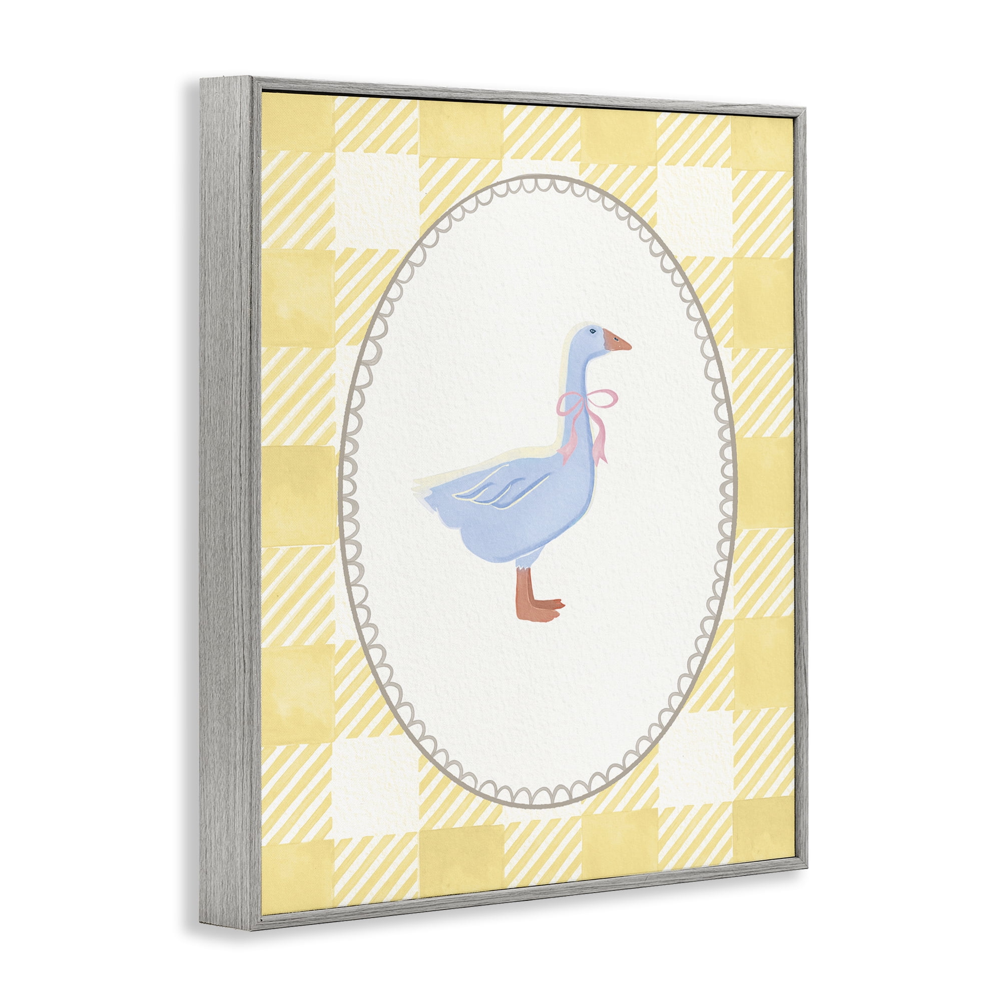 Stupell Industries Little Goose on Yellow Gingham Gray Framed Giclee Art, design by The Paper Curator