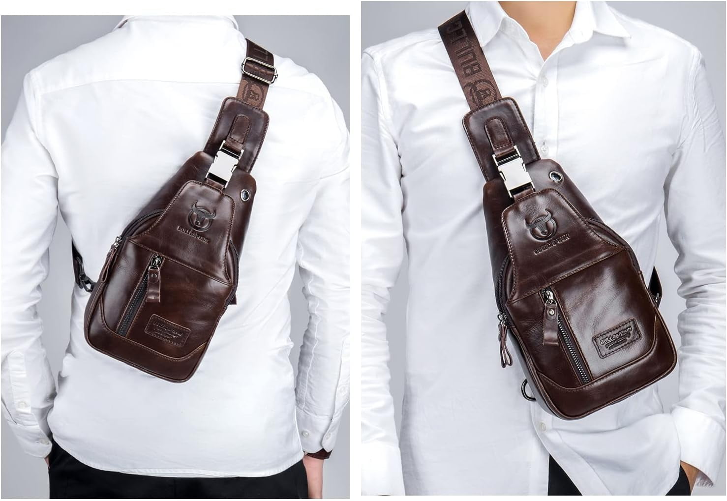 BULLCAPTAIN Genuine Leather Sling Bag Men's Crossbody Chest Backpack Vintage Daypack