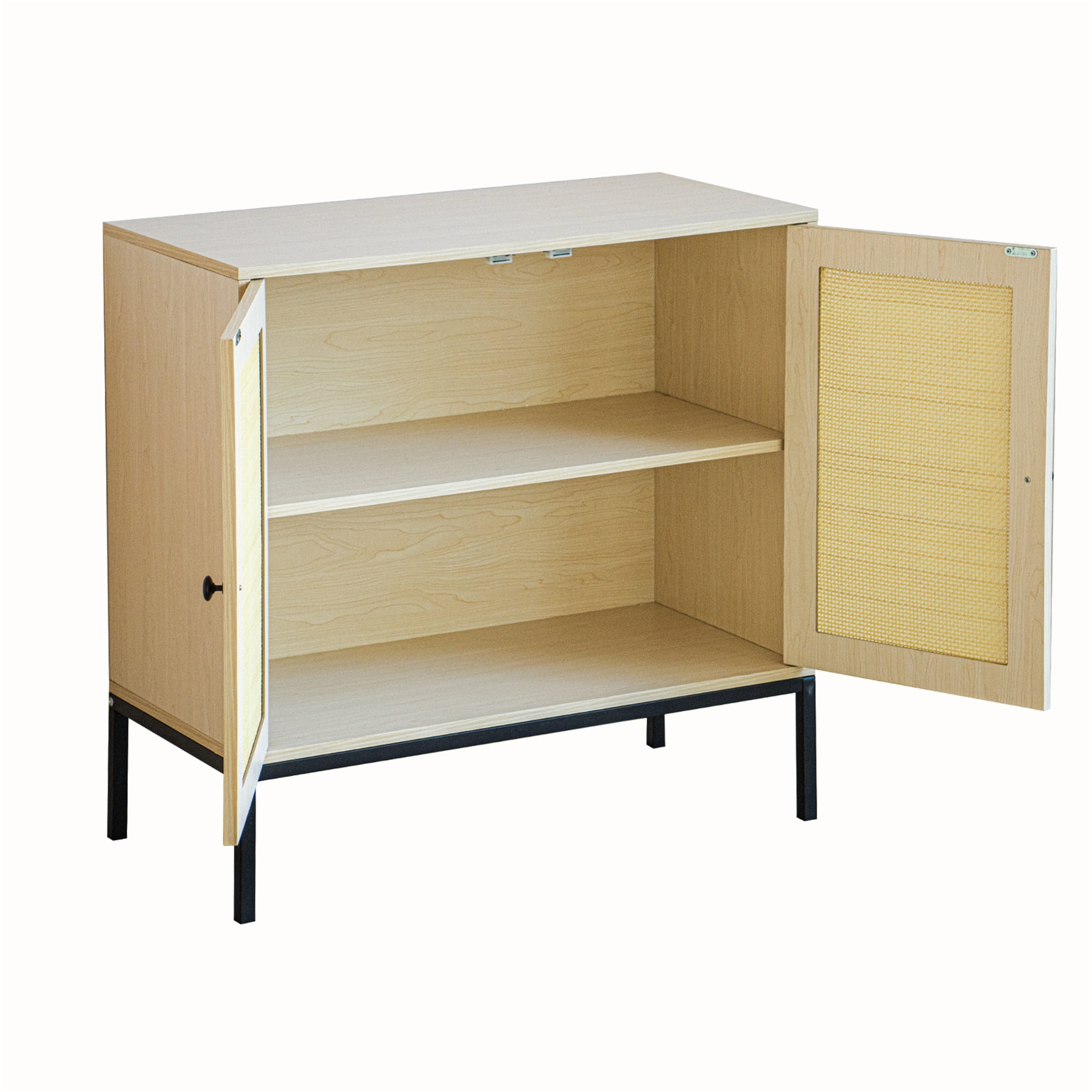 Kepooman 31.5" Tall 2 - Door Kitchen Storage Cabinet with 2 Rattan Doors and Metal Legs, Entryway Sideboard for Living Room, Natural Wood Kepooman 31.5" Tall 2 - Door Kitchen Storage Cabinet with 2 Rattan Doors and Metal Legs, Entryway Sideboard for Living Room, Natural Wood