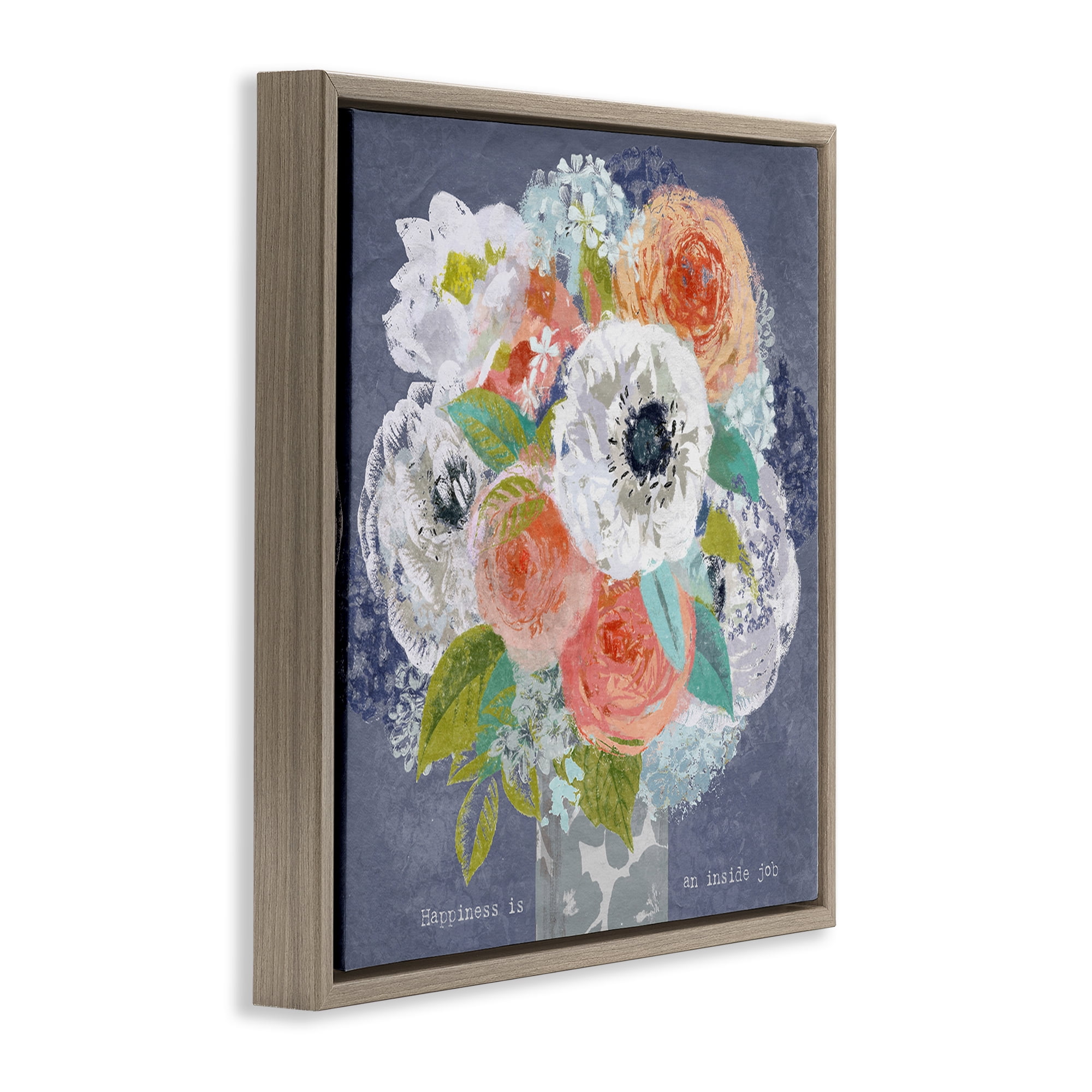 Stupell Industries Happiness Is An Inside Job Brown Framed Floater Canvas Wall Art, design by Suzanne Nicoll