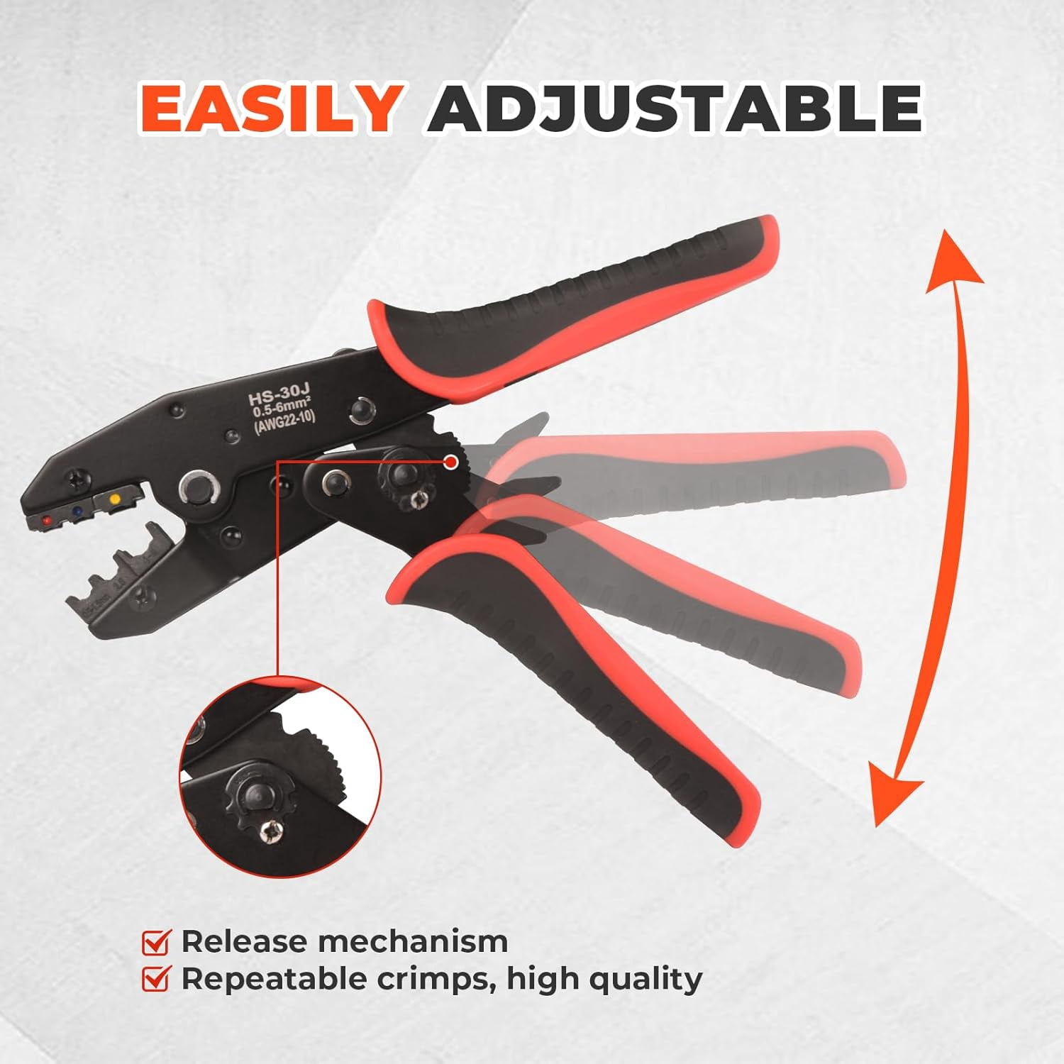 Dawot Professional Crimping Tool for Insulated Electrical Connectors - HS-30J Ratcheting Wire Crimper for 22-10 AWG (0.5mm²-6.0mm²) Wire Terminals & End-sleeves