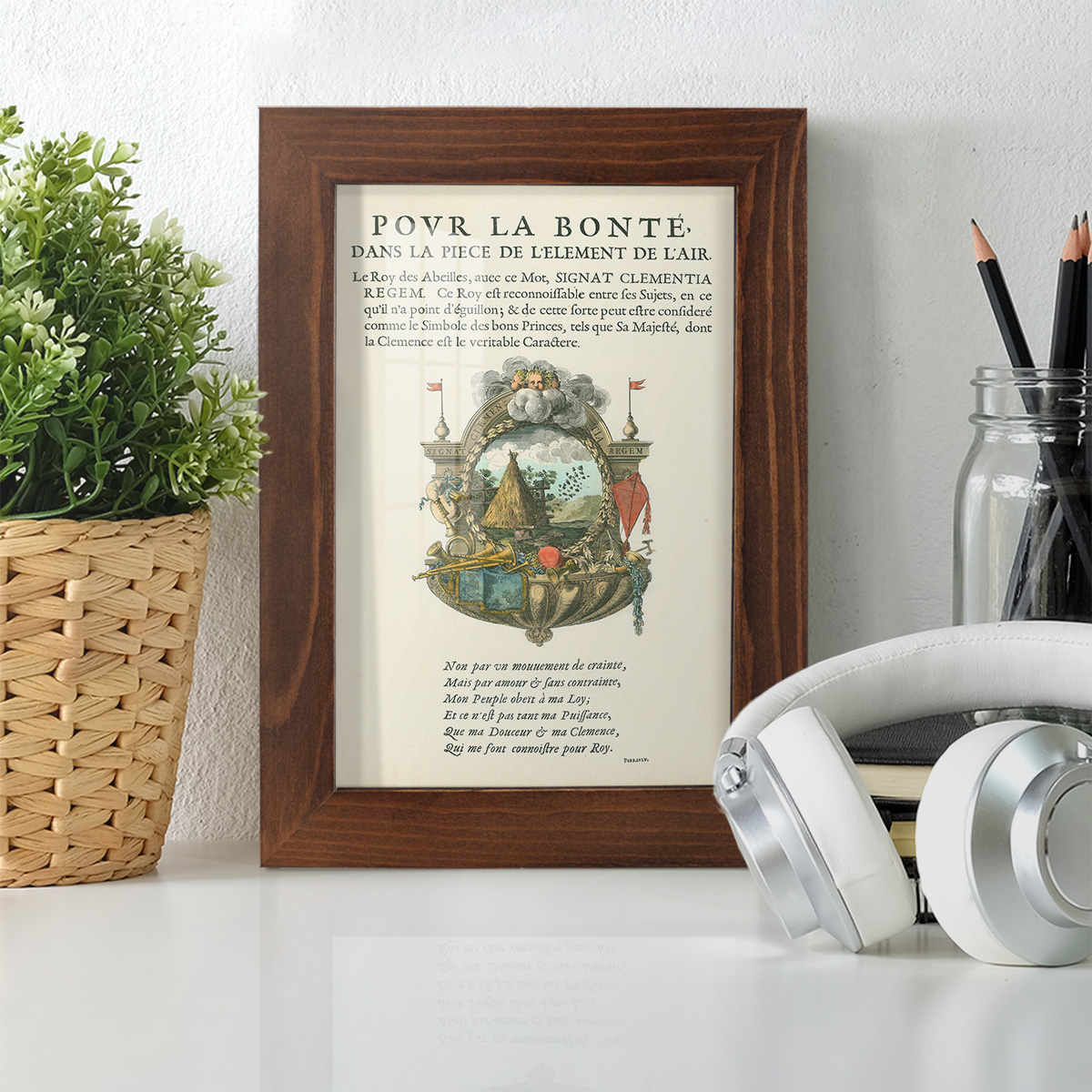 Printed Embellished Bookplate III - Framed Print w/glass - Chestnut