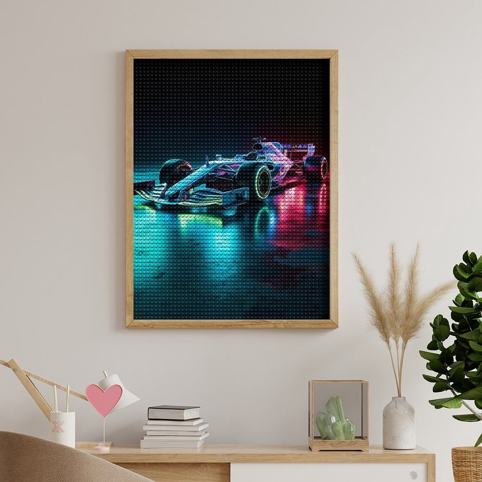 Diamond Art Kits for Adults, Neon Race Car Reflection 5D Diamond Painting Kits for Adults Beginners, DIY Full Drill Diamond Painting, Gem Art and Crafts 12x16