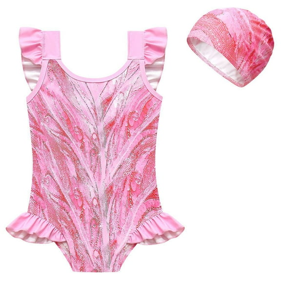 Girls Glinda Swimsuit with Swimming Cap One-Piece Princess Swimwear, Size for 4-5Y