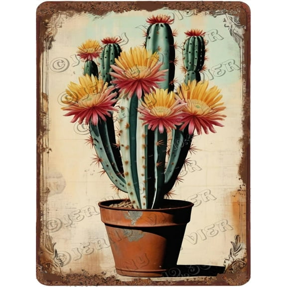 Cactus Aluminum Sign Cactus Garden Decor Metal Sign Rustic Farmhouse Cactus Decor Southwest Cactus Retro Poster for Cafes Club Pub Sign Cactus Gift 12x16 Inches