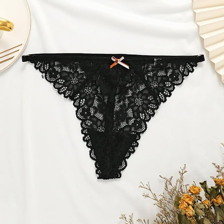 

DENGDENG Sexy Lace Bow Floral Stretch Underwear See Through Low Waisted Brief Comfortflex Brief Panties