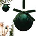 thumbnail image 4 of 3-Pack Green Velvet Christmas Ball Ornaments, 3.15-Inch Shatterproof Flocked Tree Decorations for Christmas Tree, Wreath, Garland, Mantel and Farmhouse Holiday Decor, 4 of 4