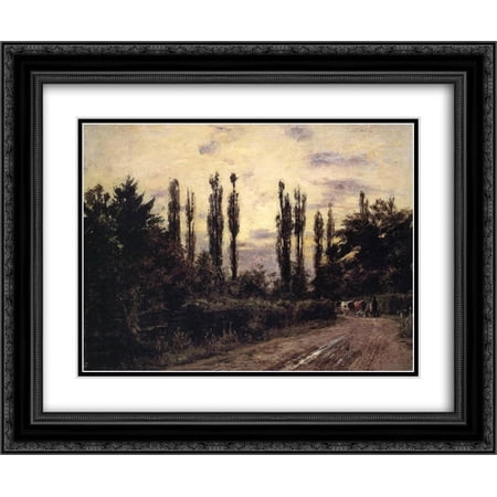 T. C. Steele 2x Matted 24x20 Black Ornate Framed Art Print 'Evening Poplars and Roadway near Schleissheim'