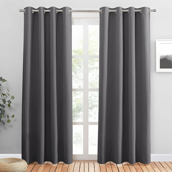 EnjinZZ Blackout Curtains for Bedroom 80 inch Long 2 Panels Set, Thermal Insulated Drapes Noise Reducing Solid Grommet Top Window Curtains for Home Decoration and Doorway, W55 x L80 inch, Grey
