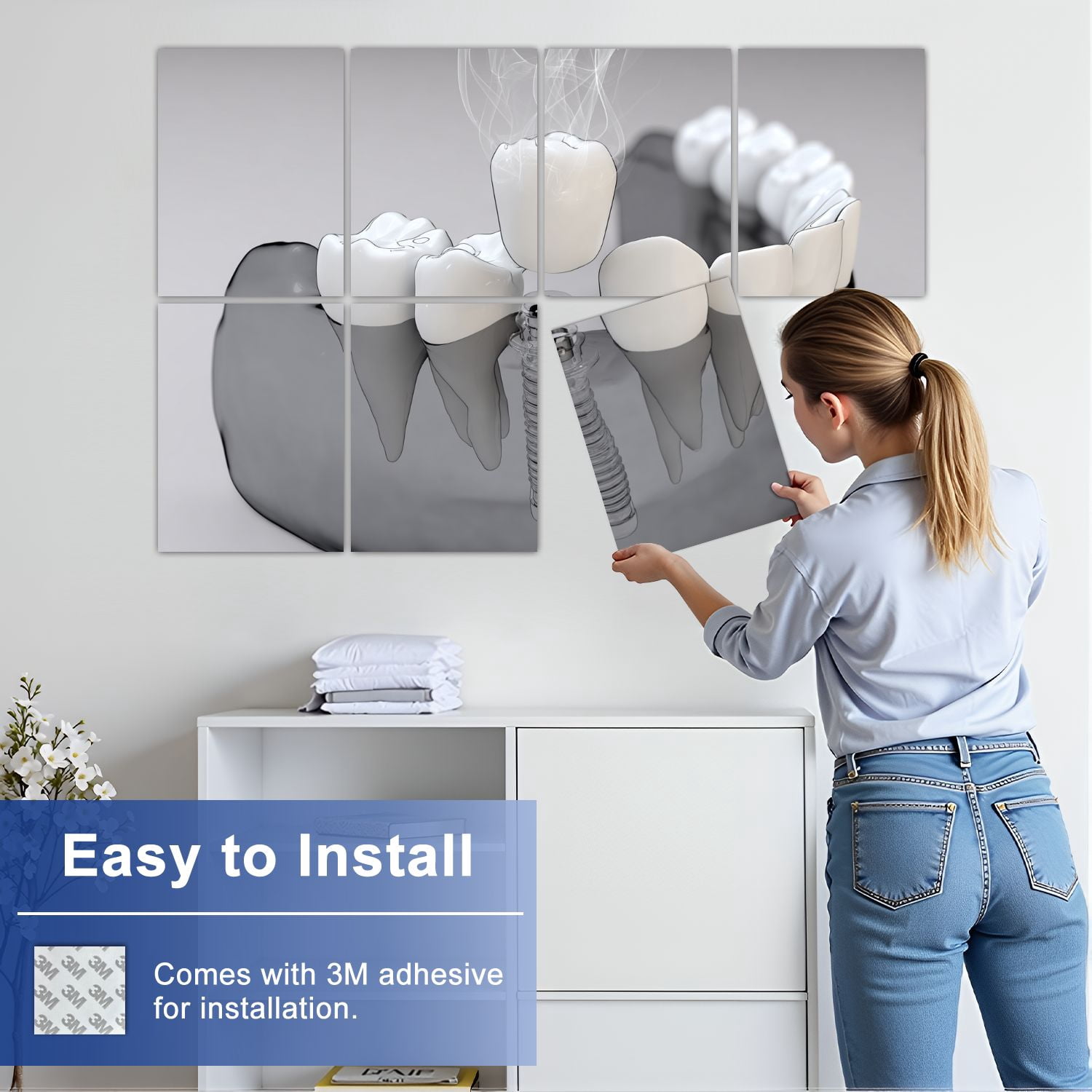Dental 8 Pack Art Acoustic Panels Sound Absorbing 3D Anatomy implant Dental Decorative Soundproof Wall Panels Self Adhesive for Physician Hospital Office 48"x32"