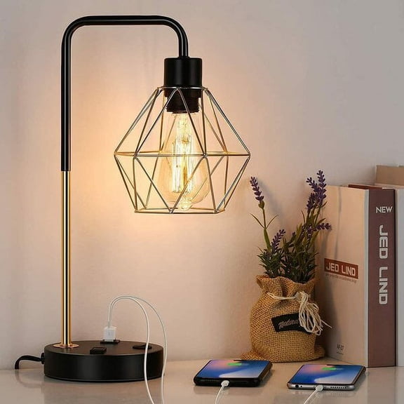 Diamond French Gold Usb Desk Lamp with Dual Usb Charging Ports