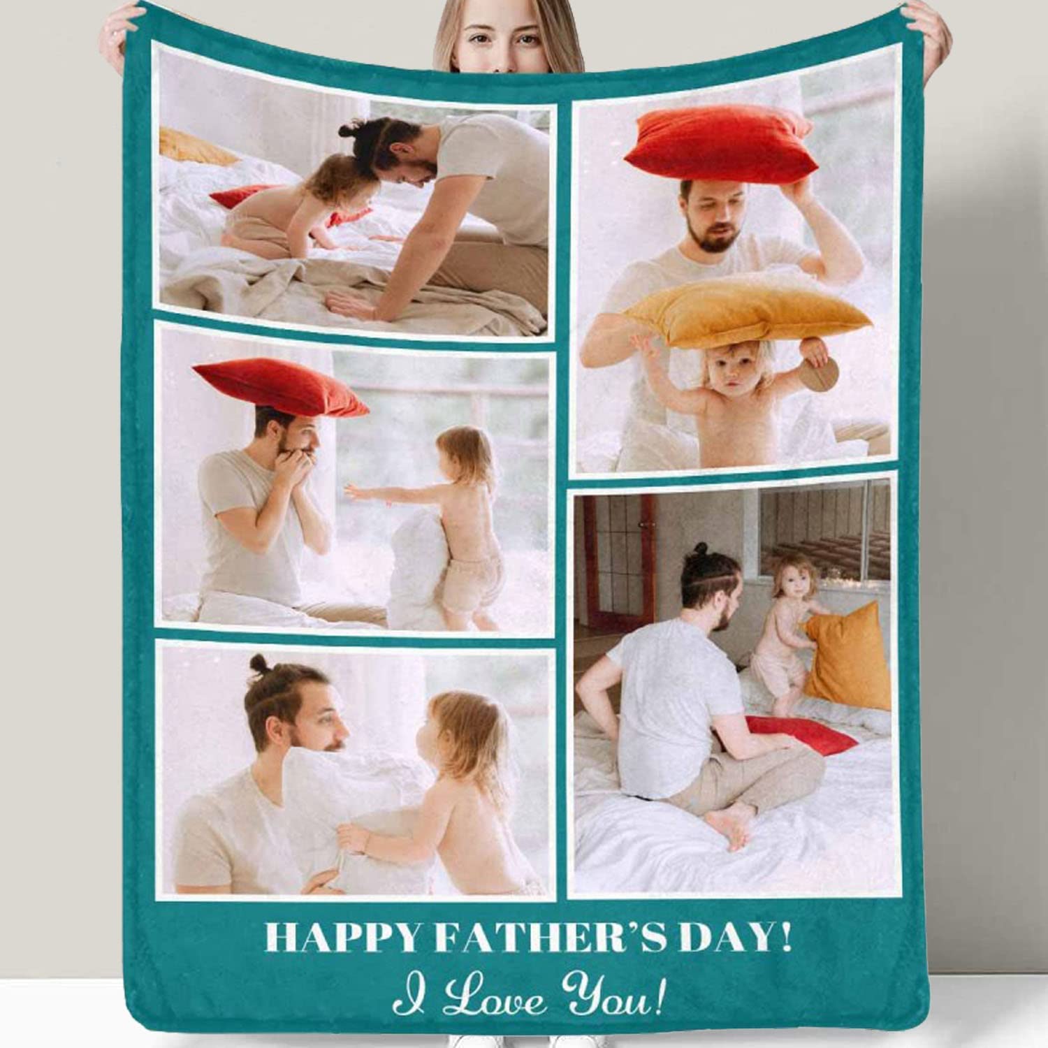 Custom Photo Blankets with Your Pictures for Dad, Flannel Personalized