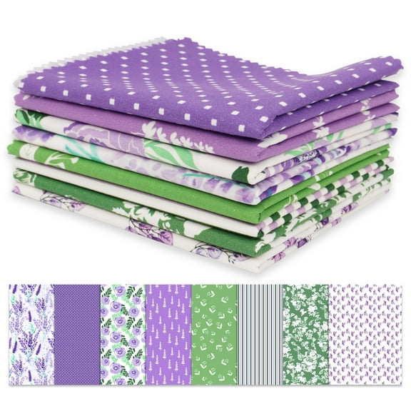 Soimoi 8 Pc Fat Quarter Bundle-FloralsPrint 18"x 22"DIY Patchwork-100% CottonPre-Cut Quilting Fabric Green & Purple
