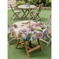 thumbnail image 4 of Outdoor Tablecloth with Umbrella Hole for Patio/Picnic/Party/Camping, Pink Flowers Waterproof Table Cloth Round Cover Washable, Spring Floral Butterfly Leaves Plants Retro Beige (Dia 54"), 4 of 8