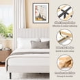 thumbnail image 6 of Frostbloom King Size Platform Bed Frame with Velvet Upholstered Headboard, Off-white, 6 of 9