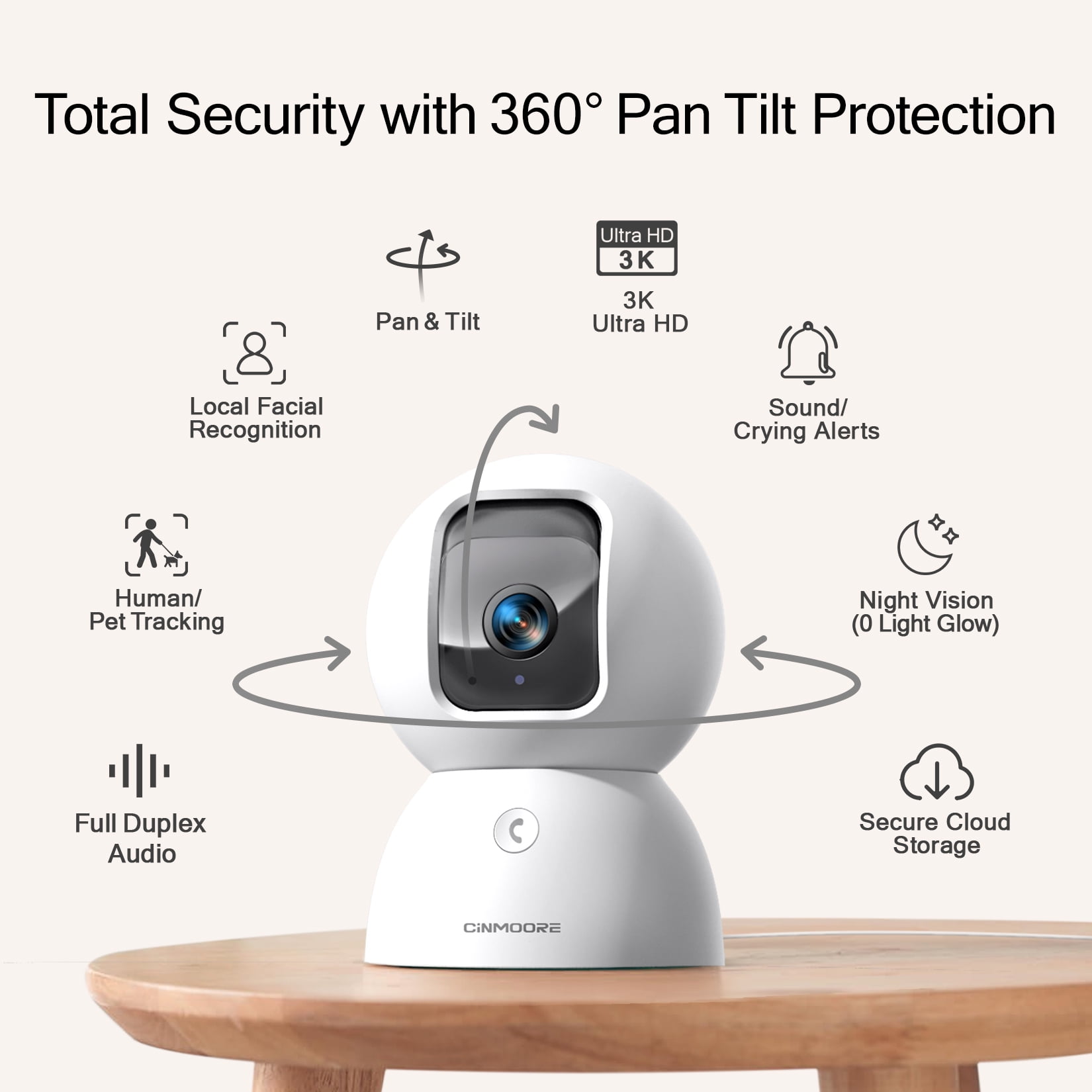 CINMOORE 3K Indoor Home Camera w/ No Monthly Fees AI Tracking&Face ID, Pet/Dog Camera Indoor w/Phone App, 2.4/5GHz WiFi Camera for Home Security Baby Monitor, Pan/Tilt, Full Duplex 2-Way Audio, 3Pack