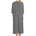 thumbnail image 3 of Hanerdun Women Zipper Nightgown Female 3/4 Sleeve Striped Robe with Pocket Dark Gray M, 3 of 6