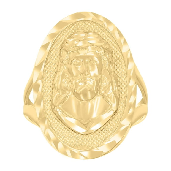 10kt Real Yellow Gold Womens Oval Jesus Religious Ring