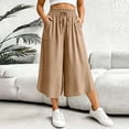thumbnail image 2 of SHTXOZHI Womens Wide Leg Cropped Pants Drawstring Elastic Waisted Loose Capris Casual Work Trousers with Pockets, 2 of 9