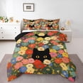 thumbnail image 2 of jejeloiu Flower Cat Pattern Full Size Comforter Sets Kids,Cartoon Floral Cute Print Bedding Sets,Reversible,3 Pieces, 2 of 8