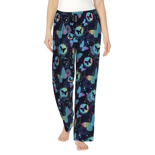 Fotbe Blue Butterfly Pantalones de Pijama para Mujer, Pantalones de Dormir, Pantalones Pj con Cordón y Bolsillos-XX-Large