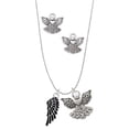 thumbnail image 1 of Delight Jewelry Silvertone Medium Black Enamel Angel Wing Silver tone Guardian Angel Charm Necklace and Stud Earrings, 1 of 4