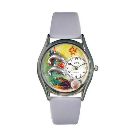 Whimsical Dolphin Navy Blue Leather And Silvertone Watch