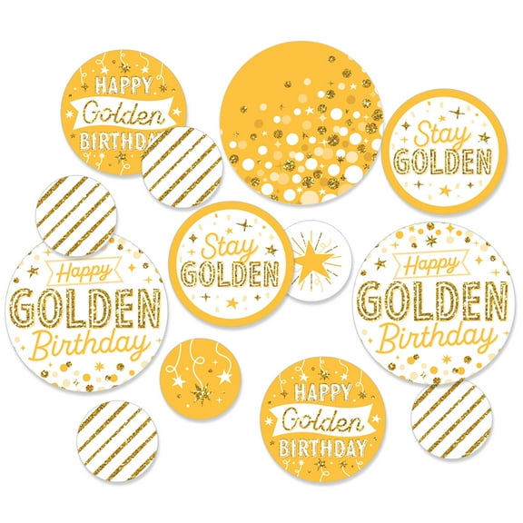 Big Dot of Happiness Golden Birthday - Happy Birthday Party Giant Circle Confetti - Party Decorations - Large Confetti 27 Count