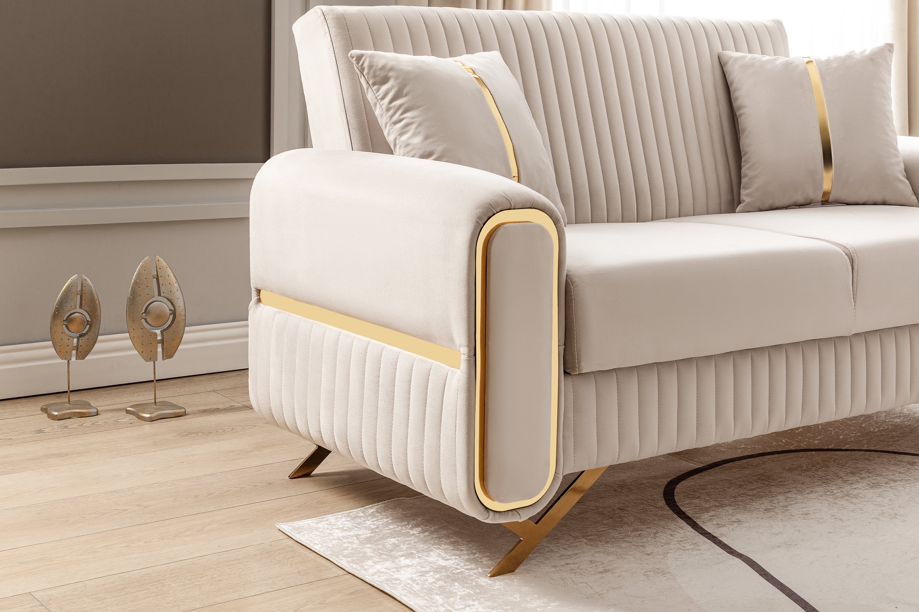 Ottomanson 67" Convertible Loveseat Sleeper with Storage, Modern Microfiber Sofa for Small Spaces, Beige