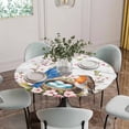 thumbnail image 2 of Birds Floral Fitted Tablecloth with Elastic Edged, Round Table Cloth for Dining Table, Farmhouse Country Pink Flower Leaf Wood Grain Waterproof Oil Proof Table Cover for Indoor Outdoor 36"-44", 2 of 8