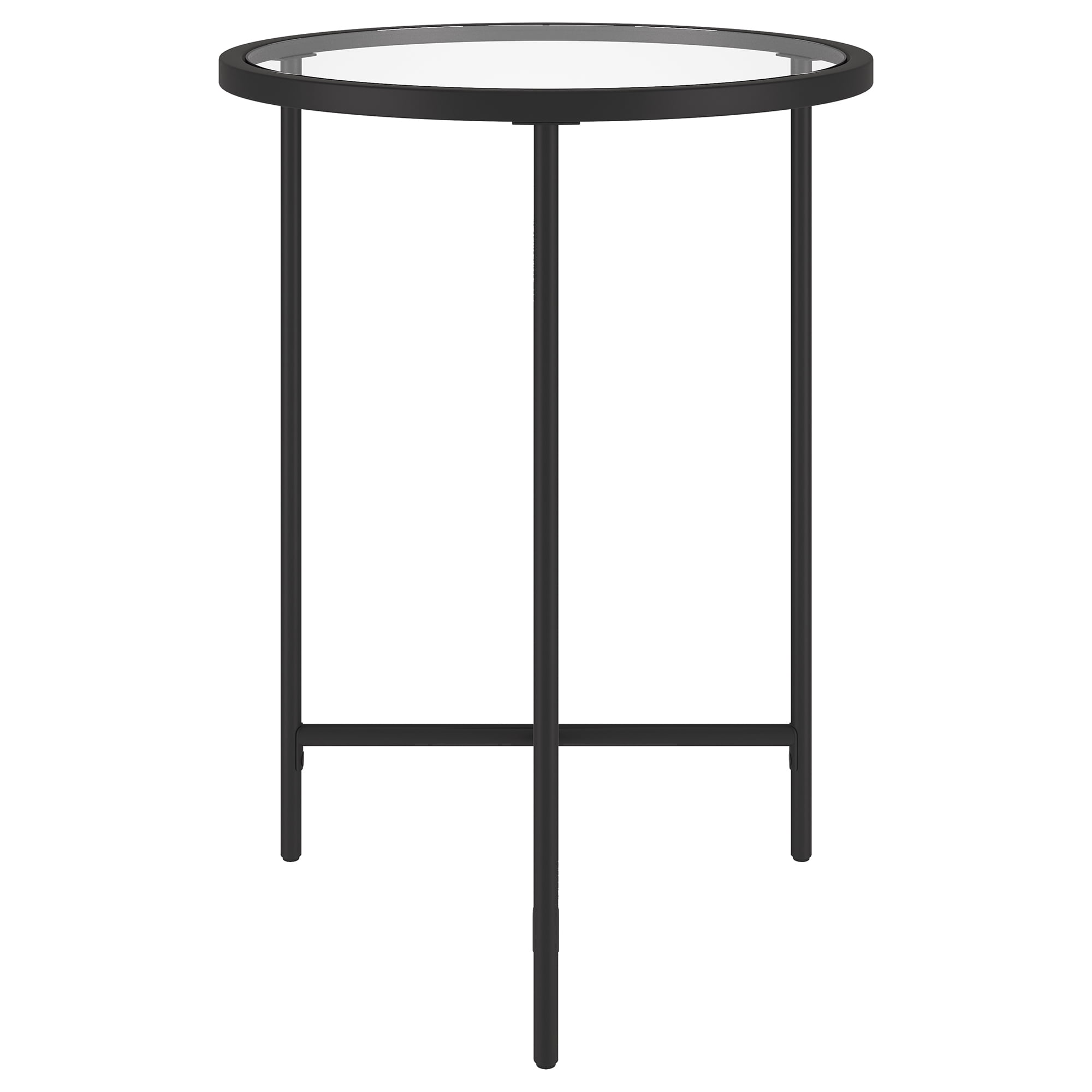 Evelyn&Zoe Berenson 18" Wide Round Side Table with Glass Top, Blackened Bronze