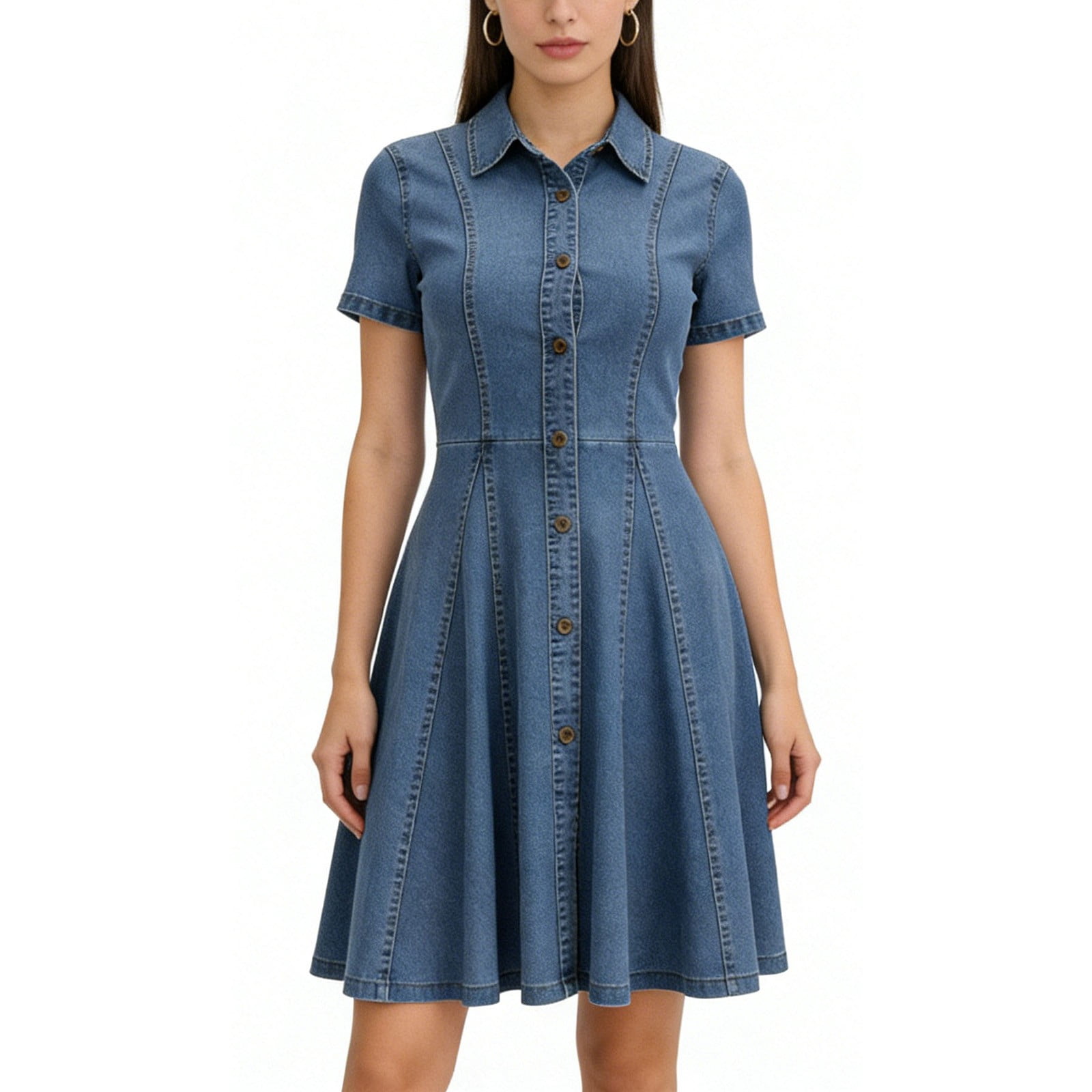 Blmnix Button Down Womens Dresses Fit & Flare Denim Dress Dress Short Sleeve Collared Mini Dresses for Women Casual,XL