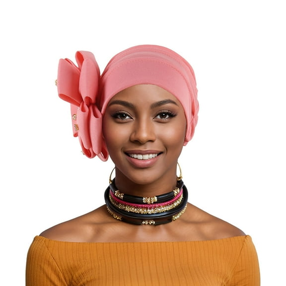 ZQUUVOU Women's Knitted Beanie Elastic Silk Headwear with Flower Stretchy Turban Hat Chemo Cap Bandana Head Wrap Pink