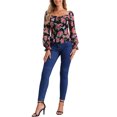 thumbnail image 2 of INSPIRAR CHIC Blusa Elegante de Manga Larga con Cuello Cuadrado y Fruncido Floral para Mujeres XL Negra, 2 of 6