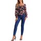 thumbnail image 2 of INSPIRAR CHIC Blusa Elegante de Manga Larga con Cuello Cuadrado y Fruncido Floral para Mujeres XL Negra, 2 of 6