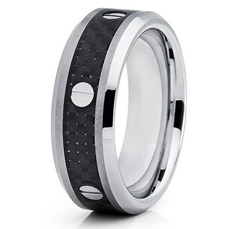Carbon Fiber Tungsten Ring Tungsten Carbide Ring Screw Design 8mm Tungsten Band Men & Women Comfort Fit