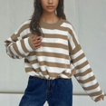 thumbnail image 4 of Aueoeo Womens Cropped Striped Pullover Sweater Crew Neck Long Sleeve Knitted Color Block Casual Sweaters, 4 of 4