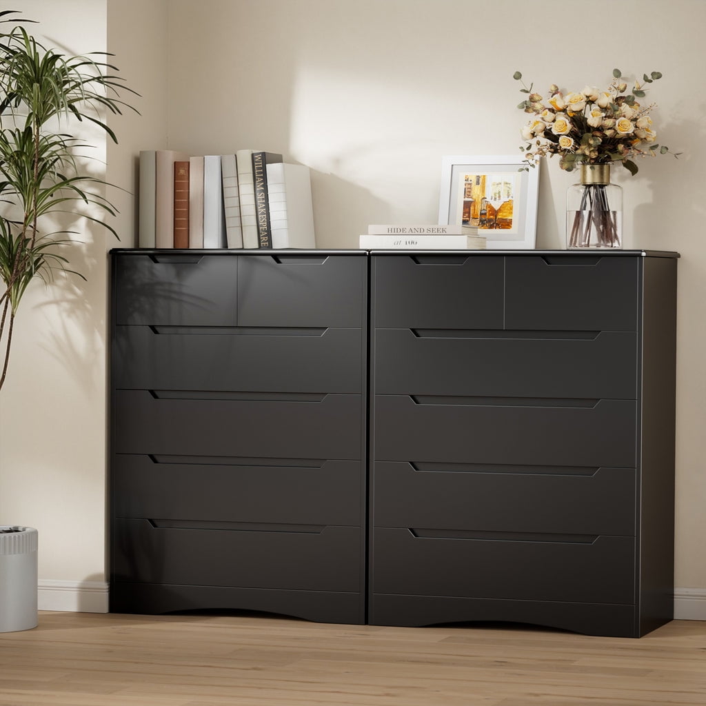 Aiho 6-Drawer Dresser for Bedroom, Wood Drawer Chest Storage Cabinet for Living Room, Hallway, Entryway, Home Office - Black