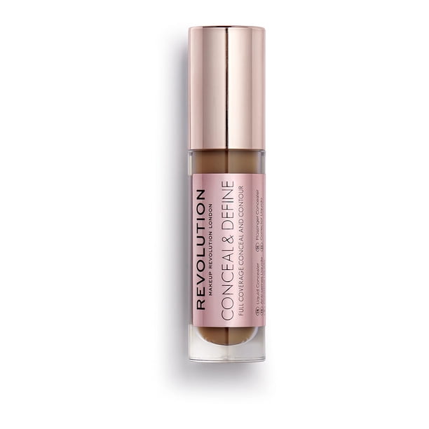 Corrector de belleza Revolution Conceal & Define Cobertura total y ligero Acabado mate duradero Vegano y libre de crueldad C15 Tonos de piel oscuros a profundos 0.14 oz.
