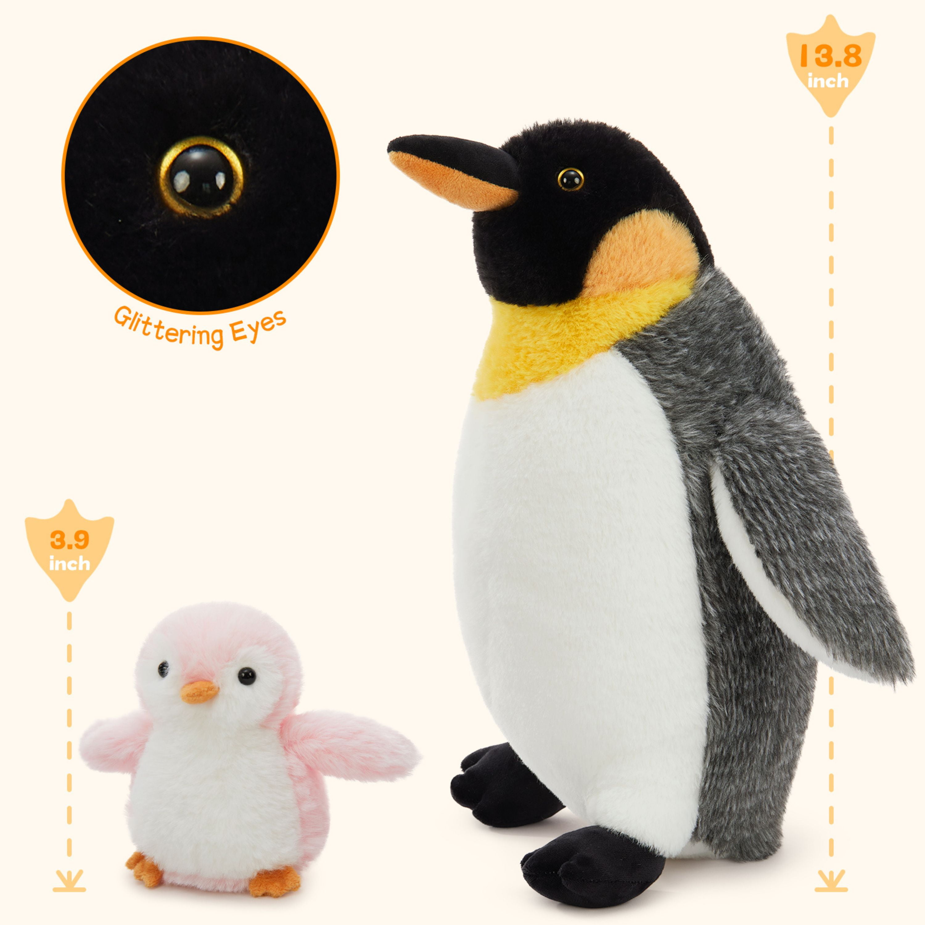 Muiteiur 4 Pieces 14'' Wind Up Penguin Stuffed Animals Mommy Penguin Plush Toy with 3 Babies