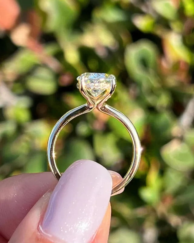 solitaire jewels 3CT Oval Halo Moissanite Engagement Ring For Women, 10K Yellow Gold