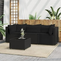 vidaXL 4 Piece Patio Lounge Set with Cushions Black Poly Rattan