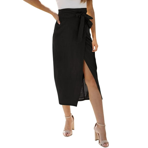 Sngxgn Womens Skirts Long Skirt for Women High Waist Dresses(Black,L)