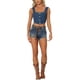 thumbnail image 2 of Inspire Chic Tops de mezclilla con corset para mujer, blusa sin mangas, bustier, top corto de jean, XS, azul oscuro, 2 of 6