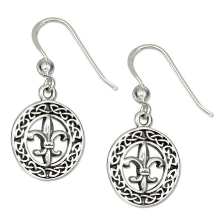 - STERLING SILVER CELTIC FLEUR-DE-LIS ROUND WREATH EARRINGS