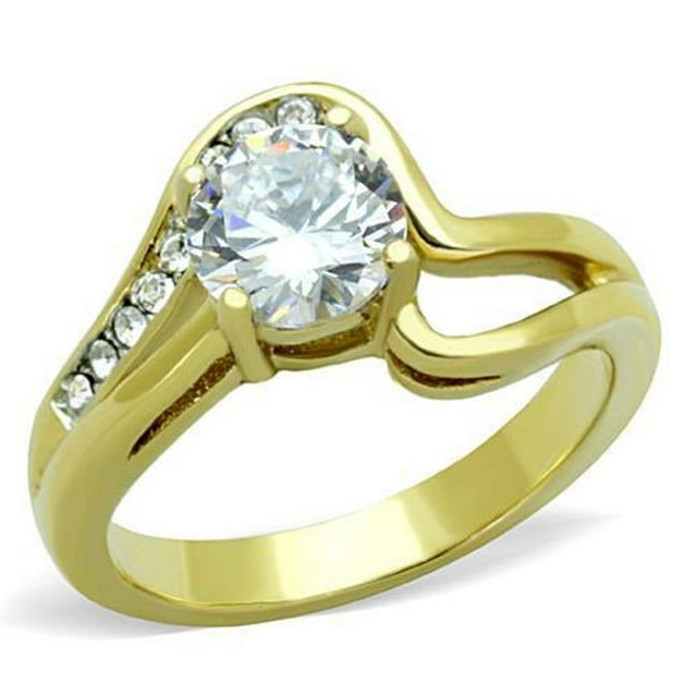 Alamode TK1702-9 Femmes Bicolore IP Or Bague en Acier Inoxydable avec AAA Grade CZ en Clair - Taille 9